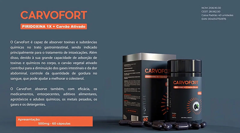 Carvofot 500mg (Piridoxina 1x + Carvão ativado ) com 60 Cápsulas